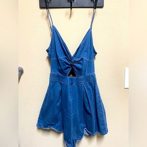 Denim romper with cut outs